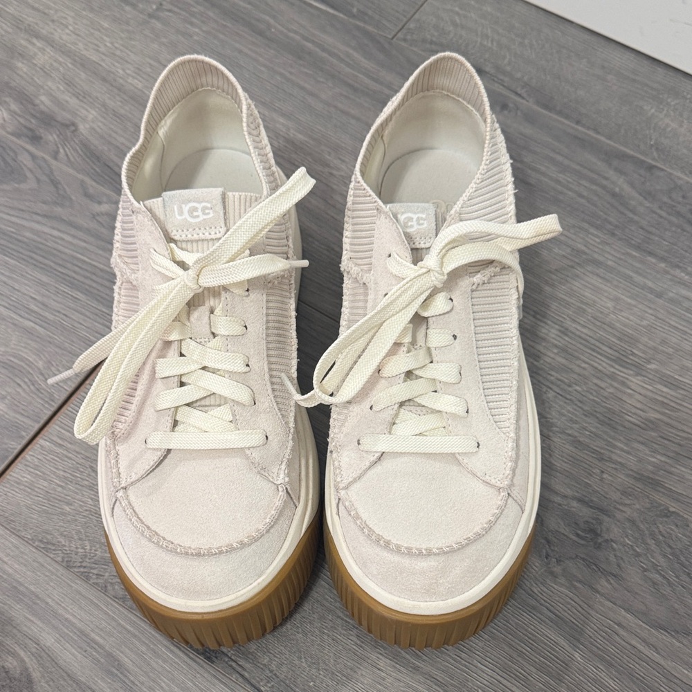 UGG Women's Cream Suede Platform Lace-Up Sneakers with Gum Sole